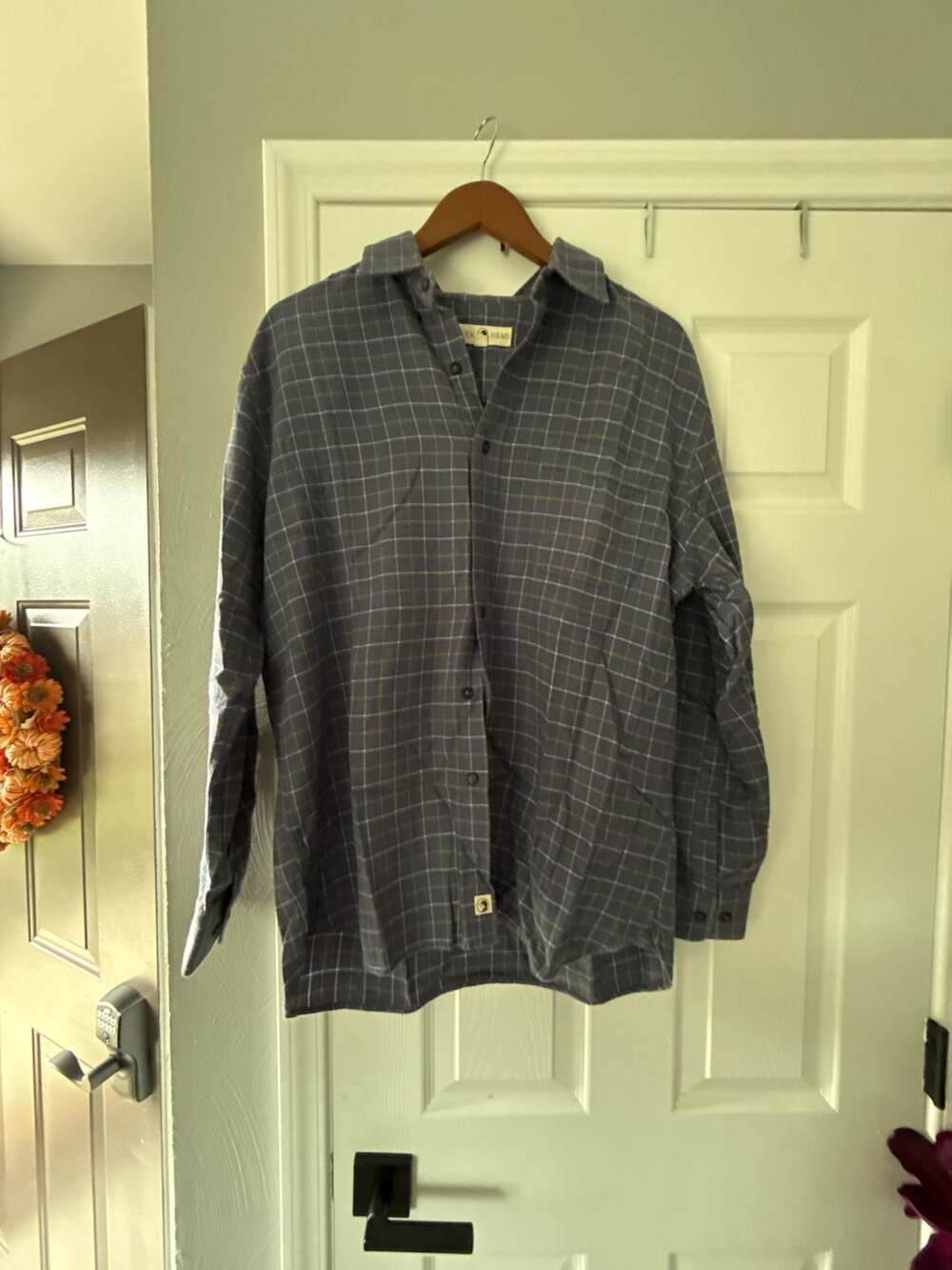 Duck Head Long Sleeve Button Down Shirt Size L Blue Plaid Cotton